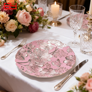 Set di 3 Piatti in Vetro Ecologico Senza Piombo con Motivo Floreale, Elegante Servizio da Tavola per Casa e Ristorante - Product Image 5