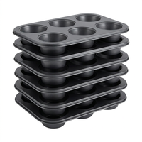 Moule à muffins/cupcakes en acier au carbone noir, écologique, 6 ou 12 cavités, compatible four, certifié FDA LFGB, fabrication directe usine, OEM ODM personnalisé
