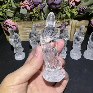 Crystal Avalokitesvara Natural Crystal Clear Quartz Guan Yin Buddha For Decoration