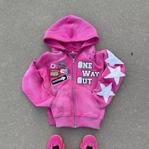 Sudadera con Capucha de Felpa Francesa 100% Algodón, Sudadera con Capucha de Diseño de Lujo Personalizada con Apliques, Sudadera con Capucha Holgada con Cierre y Lavado Ácido para Hombre - Product Image 4