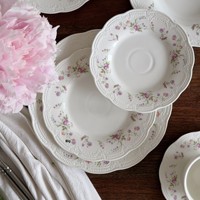 Vaisselle en céramique de style français romantique Eden Garden, assiettes à bordure dentelée, assiettes à dessert, tasses à café, assiettes profondes, ovales