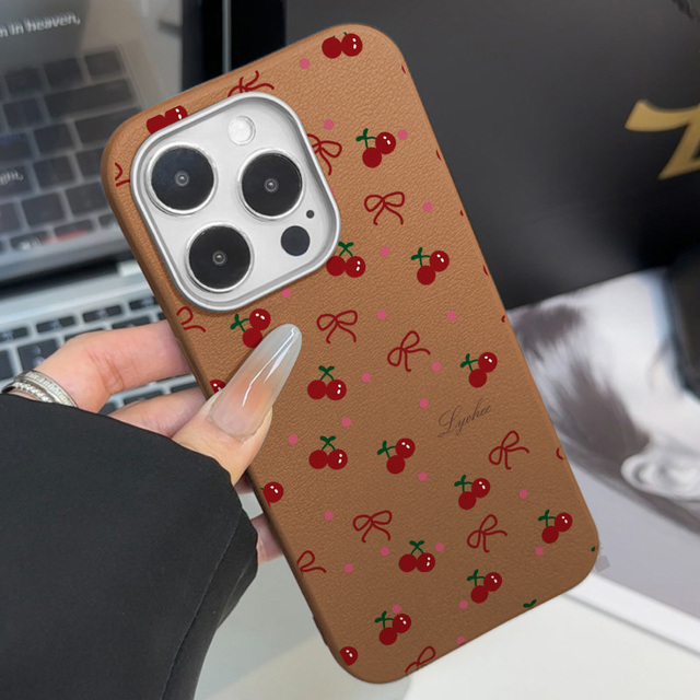 A Screen Full of Cherry Bows Pu Leather Phone case Suitable for Apple iphone & Samsung Galaxy Cases Support Customize Pattern