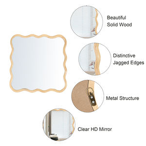 Solid Wood Wavy <b>Square</b> <b>Mirror</b> Natural Wood 36 X 36 Modern Wall Decor For Bathroom Bedroom Living Room Dining Room - Product Image 4