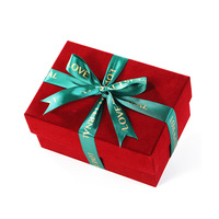 Boîte cadeau vide de luxe en velours bordeaux à texture, thème de Noël avec ruban vert, réutilisable et écologique, vente en gros