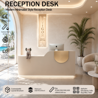 Bureau d'accueil professionnel double hauteur couleur crème, personnalisation du logo, adapté à la conception gratuite pour les centres de soins de la peau, OEM