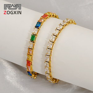 ZOGXIN Tennis Bracelet Gold Colorful Square Zircon Channel Setting Party Jewelry - Product Image 1