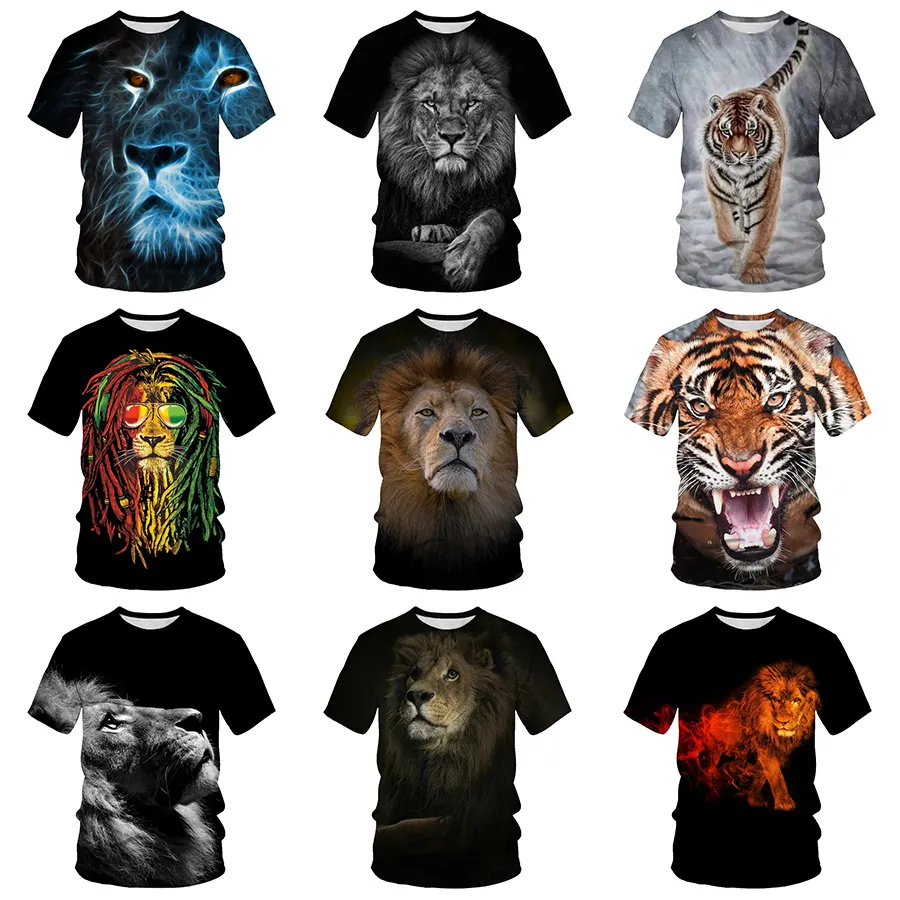 Camiseta estampada de leão, camisas digitais masculinas estampadas, estampa animal, roupas personalizadas para homens, camisa 3d