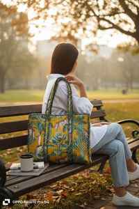 Bolso tote de algodón acolchado con estampado floral, hecho a mano, estilo bohemio, bolso de hombro, bolso de viaje, bolso para uso diario, regalo para ella - Product Image 3