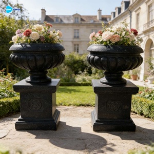 Jardinières décoratives en marbre blanc faites à la main pour villas européennes, avec base, pas chères - Product Image 6