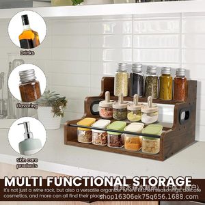 Three Tier Wooden Wine Bottle Rack Dark Brown 3 Floors Durable Storage Organizer For Bar <b>Kitchen</b> Party Use - Product Image 3