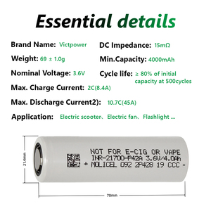 แบตเตอรี่ลิเธียมแบบชาร์จได้ 3.7V INR21700 P42A 4200mah สำหรับอุณหภูมิต่ำ  กระแสปล่อยสูงสุด 45A  ใช้งานได้ 500 รอบ - Product Image 4