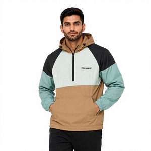 Tiierwear <b>Men</b> Color Block Hooded Quarter Zip Windproof <b>Waterproof</b> Breathable Eco-Friendly <b>Winter</b> Sporty Windbreaker <b>Jacket</b> - Product Image 1