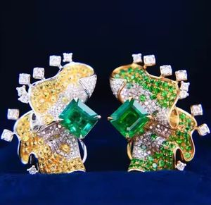 Xinfly Custom 18K Real Gold <b>Stud</b> Earrings 3.1CT Natural <b>Emerald</b> 0.80CT Natural Diamond Premium Quality Diamond Earrings - Product Image 1