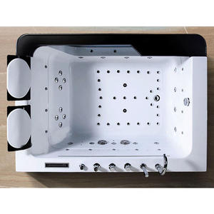 <span class=keywords><strong>Baignoire</strong></span> encastrée moderne en acrylique pour <span class=keywords><strong>2</strong></span> <span class=keywords><strong>personnes</strong></span> avec massage à air, éclairage LED et drain, installation en coin - Product Image 6