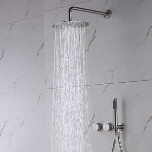 Pomme de <span class=keywords><strong>douche</strong></span> murale encastrée <span class=keywords><strong>à</strong></span> poignée unique en nickel brossé minimaliste italien, entièrement en cuivre, garantie 5 ans, eau chaude et froide - Product Image 6