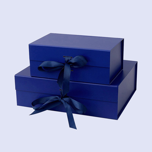 Customizable Foldable Black Paper Gift <b>Box</b>,Magnetic Ribbon Design for Cosmetics Apparel Packaging - Product Image 2