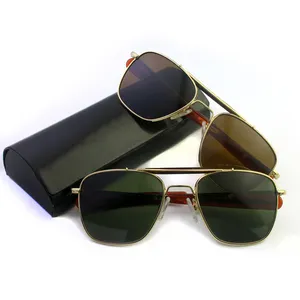 New Original Luxury Designer Pilot Sunglasses Polarized Trendy Retro Square Green glass Lenses Sunglasses Men