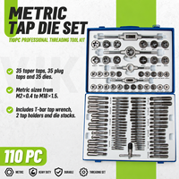 Kit de tarauds et filières métriques 110 pièces M2-M18 pour filetage fin et grossier, outil de réparation pour l'entretien en atelier automobile