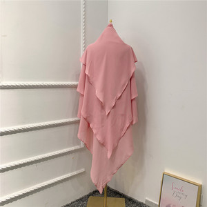 New <strong>Collection</strong> Stylish Muslim Women 3 <strong>Layers</strong> Long Khimar Hijab Overhead Tie Back Khimar Handscarf Muslim Prayer Headscarf - Product Image 2