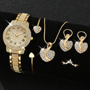 Wholesale Diamond Women's Watch Set Alloy Fashion High-end Sense <strong>Roman</strong> Pattern Jewelry Quartz Watch Set for Women - Product Image 1