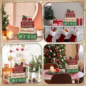 4 pz Set di decorazioni per camion rosso di Natale in <span class=keywords><strong>legno</strong></span> rustica con vassoio a più livelli per tavolo da vacanza in fattoria - Product Image 4
