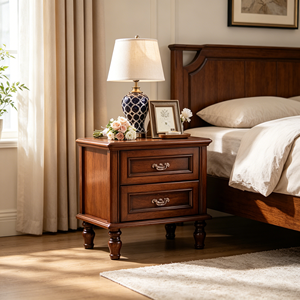 Traditional Dark <b>Walnut</b> Wood Nightstand 2-Drawer Antique Turned Leg Bedroom Furniture Storage <b>Cabinet</b> - Product Image 1