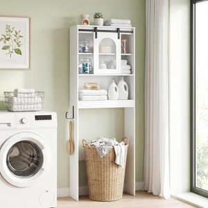 Meuble de rangement pour salle de bain au-dessus des toilettes avec porte coulissante, organisateur de salle de bain de style farmhouse de 32,3 po de large avec porte-papier toilette - Product Image 5