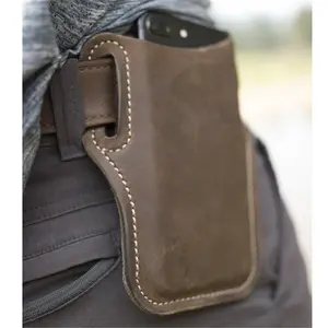 High quality luxury Genuine Cowhide Leather Sheath With Belt Hole Cell Phone Holster Universal Case