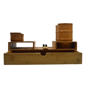 Bamboo Bathroom Organizer Set With Drawer Toothbrush Holder Cups Eco Friendly Rectangular Freestanding 18 In Width - Product Image 5
