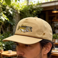 Gorras de nailon de 5 paneles con bordado personalizado, estilo Dad Hat, sin estructura, de corona baja, tipo Snapback, para exteriores, pesca y caza de aves, modelo 256 Rope Hat