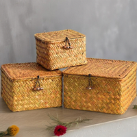 Paniers de rangement écologiques en jonc de mer naturel tressé avec housse anti-poussière pour ustensiles de cuisine et organisateur de collations