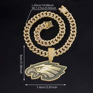 थोक खेल पेलेंट नेकलेस नेकलेस नेकलेस फुटबॉल टीम के प्रशंसकों ने उपहार के लिए क्यूबन चेन गहने पहने - Product Image 3