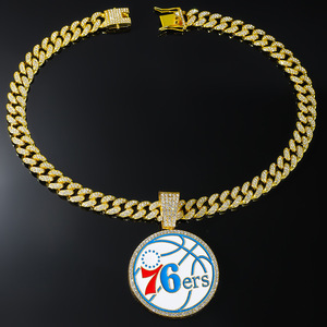 Colgante de Baloncesto Personalizado de los Philadelphia 76ers, con Cristales de Imitación y Cadena Cubana Chapada en Oro de 14K, Joyería Hip Hop - Product Image 5