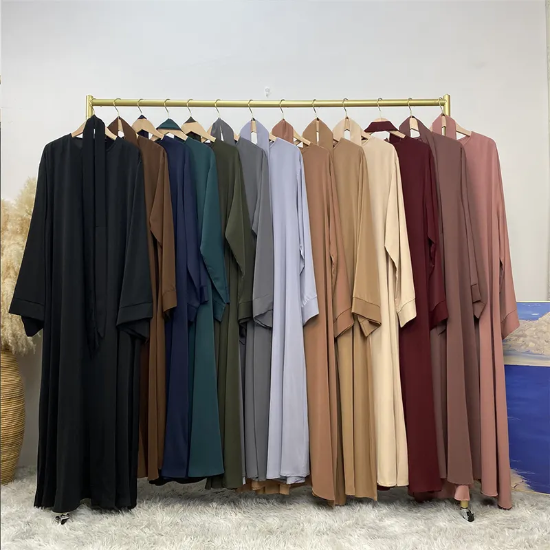 卸売中東ドバイ服トルコローブ無地オープンポリエステルシフォンアバヤ女性イスラム教徒のドレス
