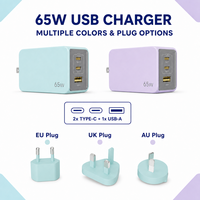 Chargeur portable OEM 65W GaN Type-C USB-C 3 ports PD3.0 PPS QC3.0 QC2.0 pour la charge rapide des téléphones mobiles Samsung et iPhone