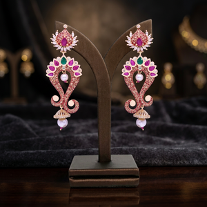 Modern Trendy AD <b>Dangle</b> <b>Earrings</b> Elegant Matte <b>Gold</b> Plated Custom Fashion Jewelry Antiquity Imitation Jewelry Export for Party - Product Image 1