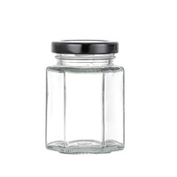 Bocaux en verre hexagonaux avec couvercles noirs, hermétiques, anti-fuite, empilables, contenants de stockage alimentaire de grande capacité pour confiture, miel, cornichons, épices