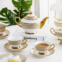 Tasse à thé en céramique européenne personnalisée avec bord doré pour desserts, gâteaux, collations, fruits secs, apéritifs, théière pour mariage, fête, hôtel, vente en gros