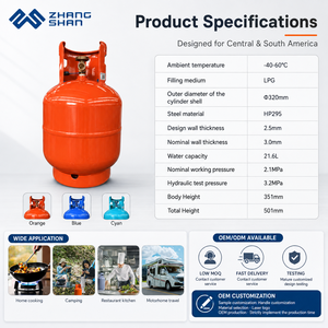 Bouteille de gaz GPL en acier rechargeable Zhangshan OEM 21,6 L, bouteille de <span class=keywords><strong>propane</strong></span> recyclable, couleur personnalisée pour les distributeurs en Amérique latine - Product Image 3