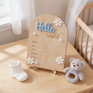 Carte de souvenir de croissance pour bébé en bois 'Bonjour <span class=keywords><strong>le</strong></span> <span class=keywords><strong>Monde</strong></span>' pour nourrissons, motif marguerites, style neutre, pour fête de bienvenue <span class=keywords><strong>du</strong></span> bébé - Product Image 3
