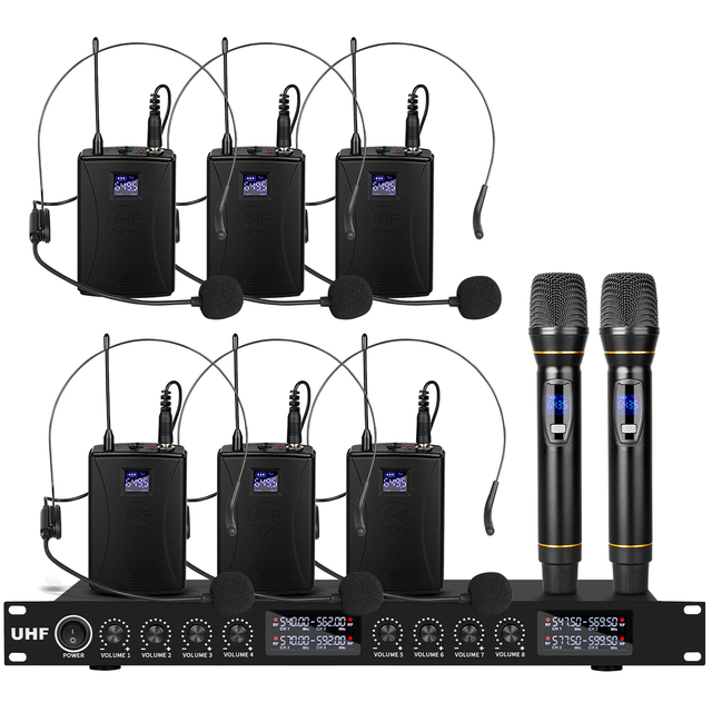 Professional DF208 UHF 8-Channel Microphone Wireless Microfones for Stage Performance Speech Headband Microphone Handheld Micro