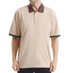 Men's Short Sleeve Polo Shirts Custom 100% Polyester Breathable Striped Collar Men Golf Polo T Shirts