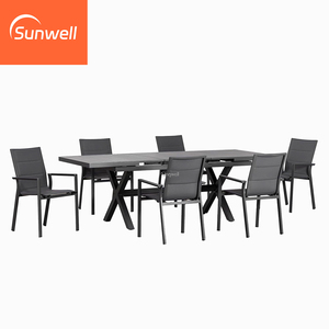 Ensemble de salle à manger extérieur moderne extensible, grande <span class=keywords><strong>table</strong></span> de patio en <span class=keywords><strong>aluminium</strong></span> 160-240 cm avec 8-<span class=keywords><strong>12</strong></span> chaises empilables pour fête de jardin - Product Image 6