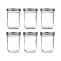 Lot de 6 bocaux en verre de 16 oz à large ouverture avec couvercles hermétiques, écologiques, pour le stockage en cuisine, les fêtes et la préparation des repas