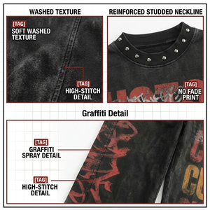 เสื้อยืดโอเวอร์ไซส์ทรงบ็อกซี่ สตรีทแวร์ ลายกราฟิก ผ้าคอตตอนหนา 300GSM ซักย้อมสีแบบแอซิดวอช ประดับด้วยคริสตัล  สำหรับผู้ชาย ผ้าไม่เป็นขุย แขนสั้น - Product Image 3