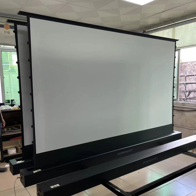 100-120 Inch Motorized Floor Rising Portable 4K HD 16:9 Projector Screen PVC Soft White Fabric for Long Throw Home Theater Use