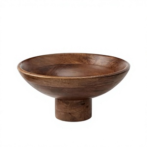 Modern Design Polished Acacia Wood Pedestal Pillar Fruits Bowl Eco-Friendly Vintage Party Home Decoration <b>Table</b> Display Food - Product Image 4
