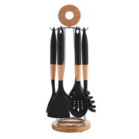 Peralatan Dapur Anti Lengket Tahan Panas 7 Pcs Set Peralatan Masak Silikon dengan Rak Penyimpanan untuk Set Spatula Memasak