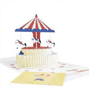 Nouvelle Carte de Vœux de Noël Pop-up Écologique au Design Spécial, Ensemble de Cartes Imprimées Carrousel Moderne pour Enfants - Product Image 1