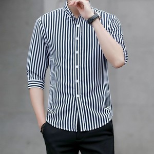 Camisa a Rayas de Manga Tres Cuartos, Estilo Coreano, Elástica, para las Cuatro Estaciones, Ropa Masculina, Informal de Negocios, Cuello Cuadrado, Combinable con Todo - Product Image 3